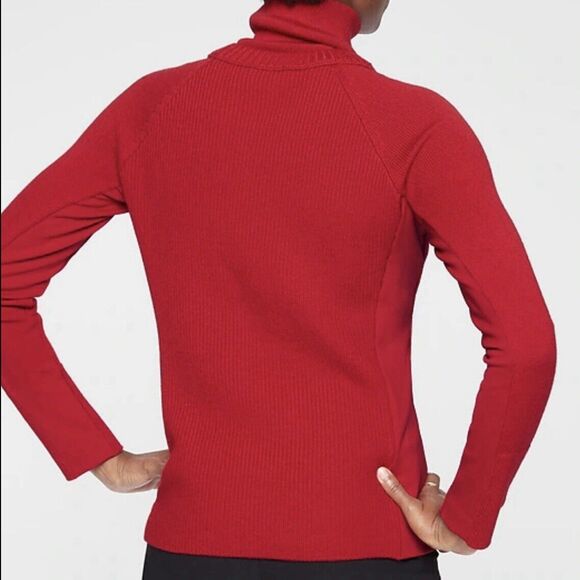 Athleta Mesa Hybrid T-Neck Turtleneck Sweater In Radiant Red Holiday S Ribbed - Picture 6 of 8